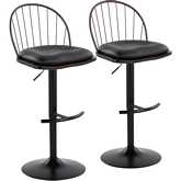 Riley Adjustable Swivel Bar Stool in Black & Bronze, Walnut Wood & Brown Leatherette (Set of 2)